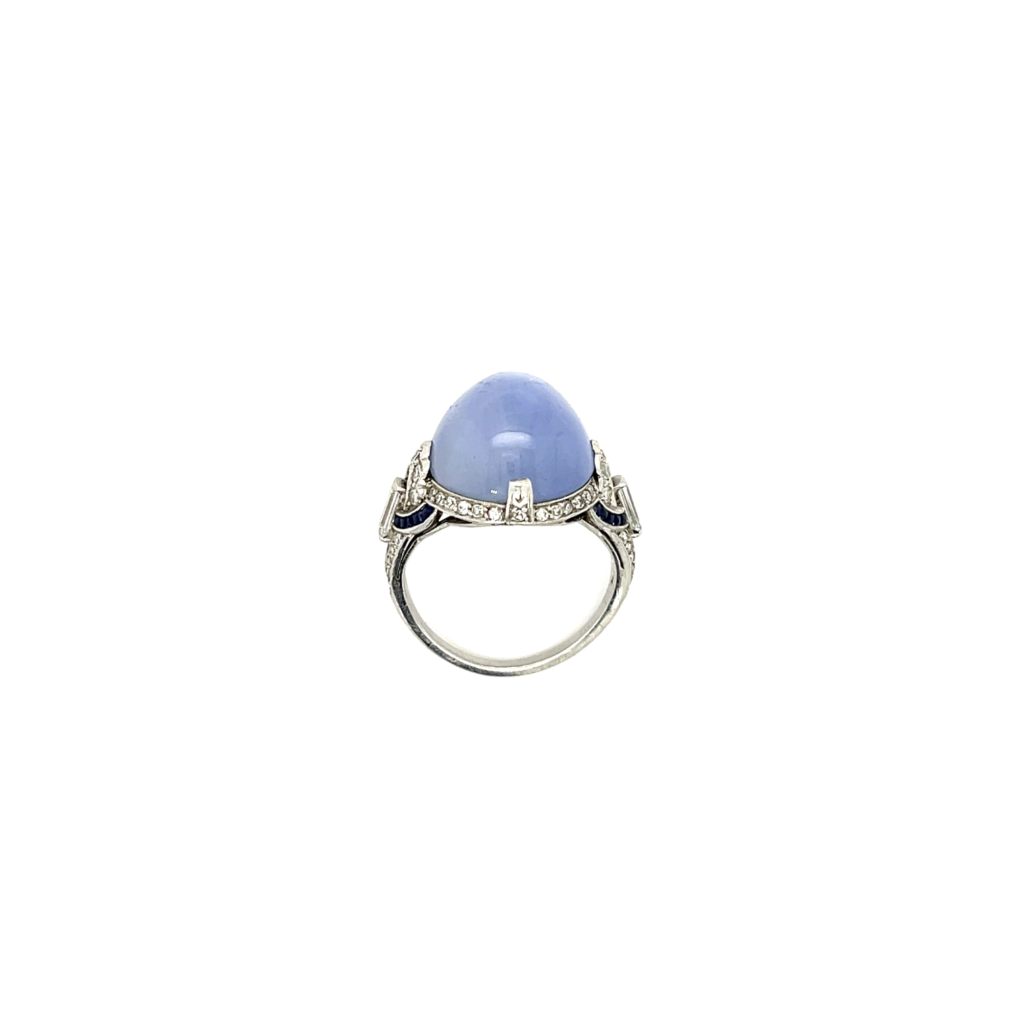 PAGE Estate Ring Estate Platinum Art Deco Star Sapphire & Diamond Ring 5.75