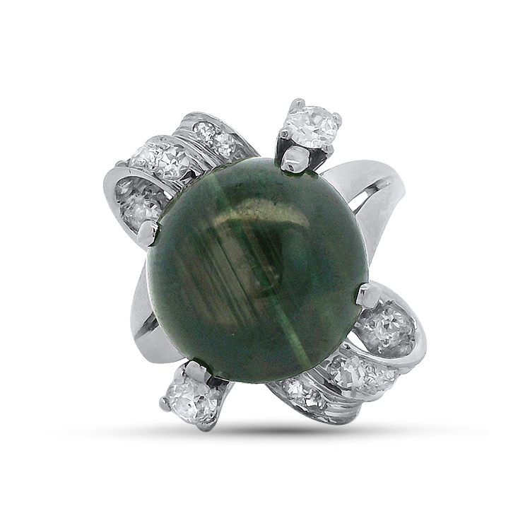 PAGE Estate Ring Estate Platinum Black Star Sapphire & Diamond Ring 6.25