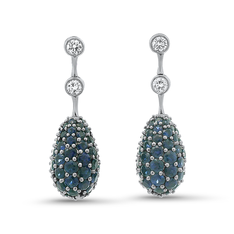 PAGE Estate Earring Estate Platinum Blue Sapphire & Diamond Egg Drop Earrings