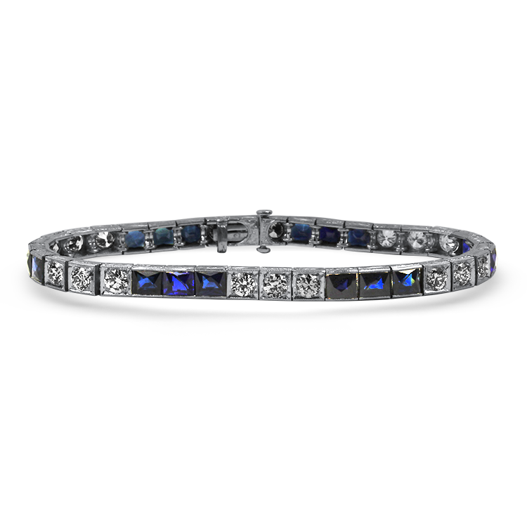 PAGE Estate Bracelet Estate Platinum Diamond & Sapphire Line Bracelet