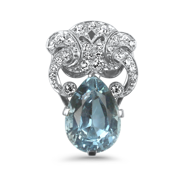 PAGE Estate Necklaces and Pendants Estate Platinum Edwardian Aquamarine & Diamond Pendant / Lapel Clip