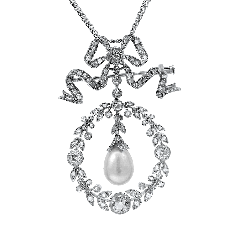 PAGE Estate Necklaces and Pendants Estate Platinum Edwardian Diamond Bow and Wreath Pendant Pin