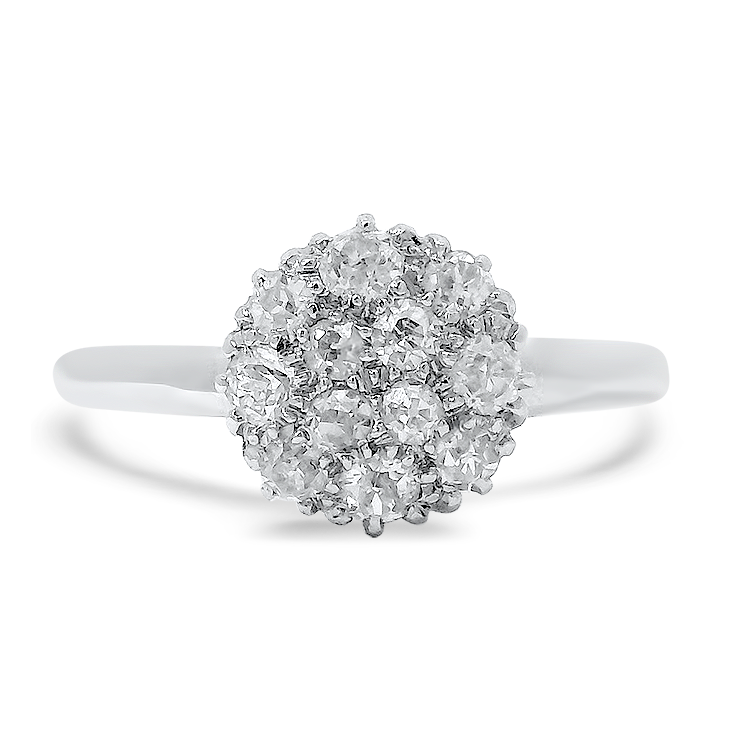 PAGE Estate Ring Estate Platinum Edwardian Diamond Cluster Ring 7.25