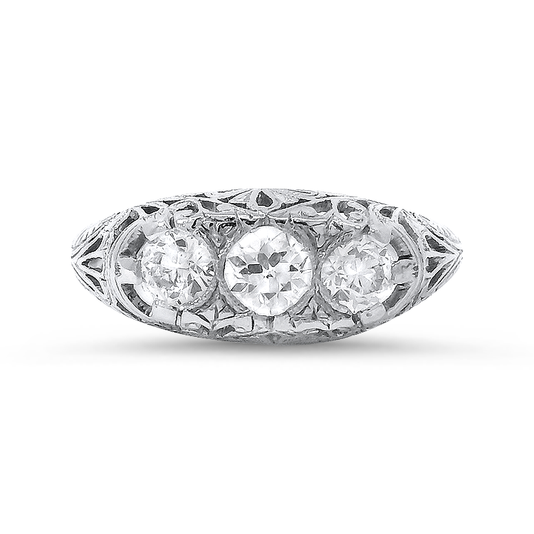 PAGE Estate Ring Estate Platinum Edwardian Three-Stone Diamond Ring 6.25