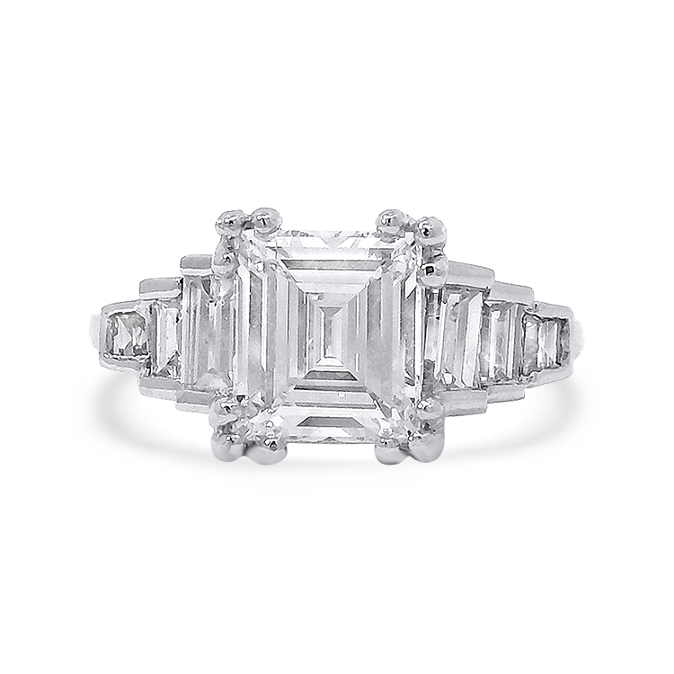 PAGE Estate Engagement Ring Estate Platinum Emerald-Cut Diamond Three-Stone Ring, 1.65ct F/VS2