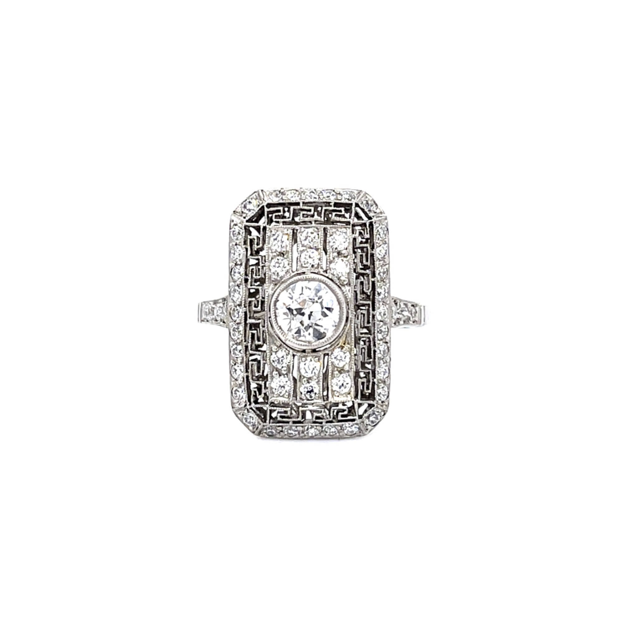 PAGE Estate Ring Estate Platinum Greek Key Diamond Ring 7.75