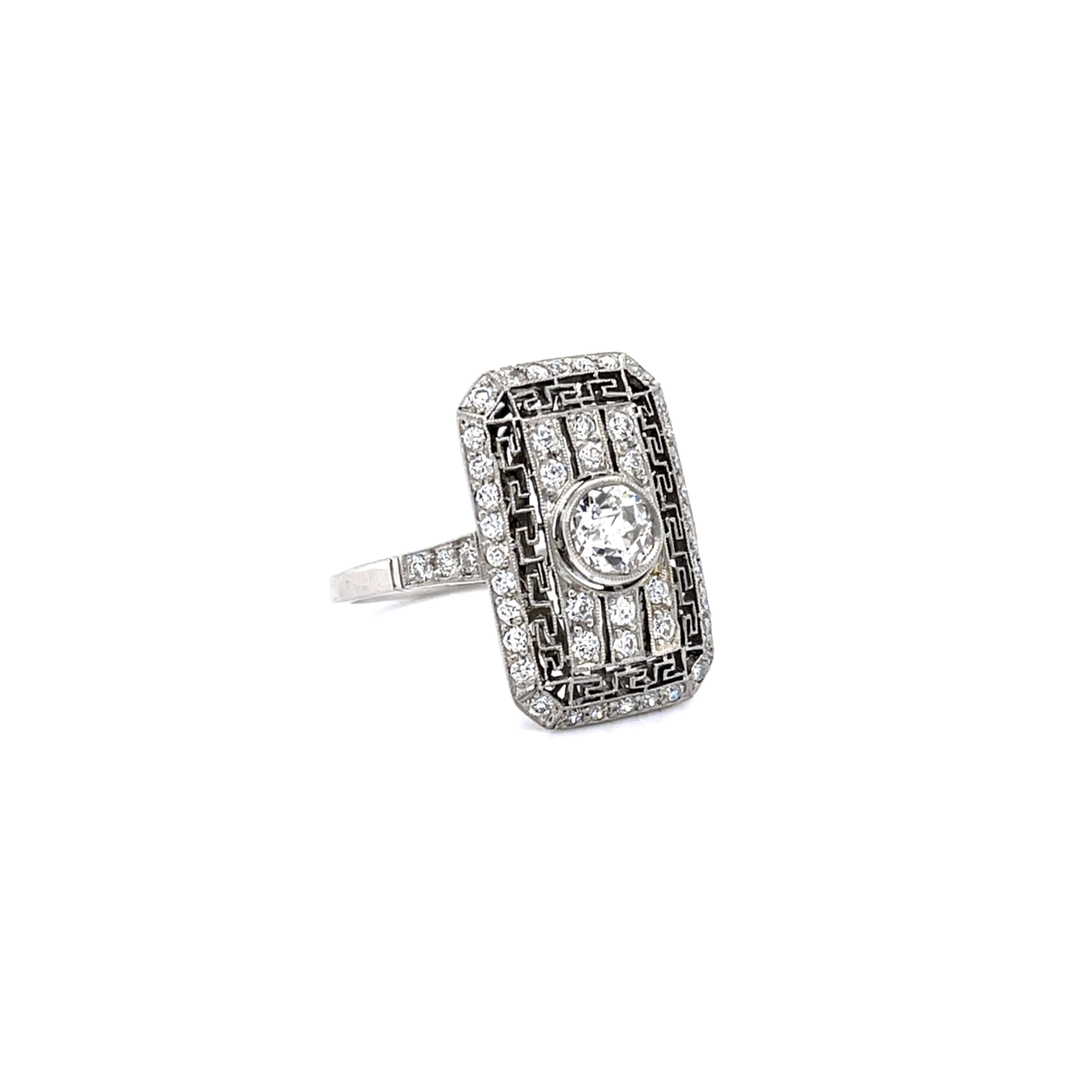 PAGE Estate Ring Estate Platinum Greek Key Diamond Ring 7.75