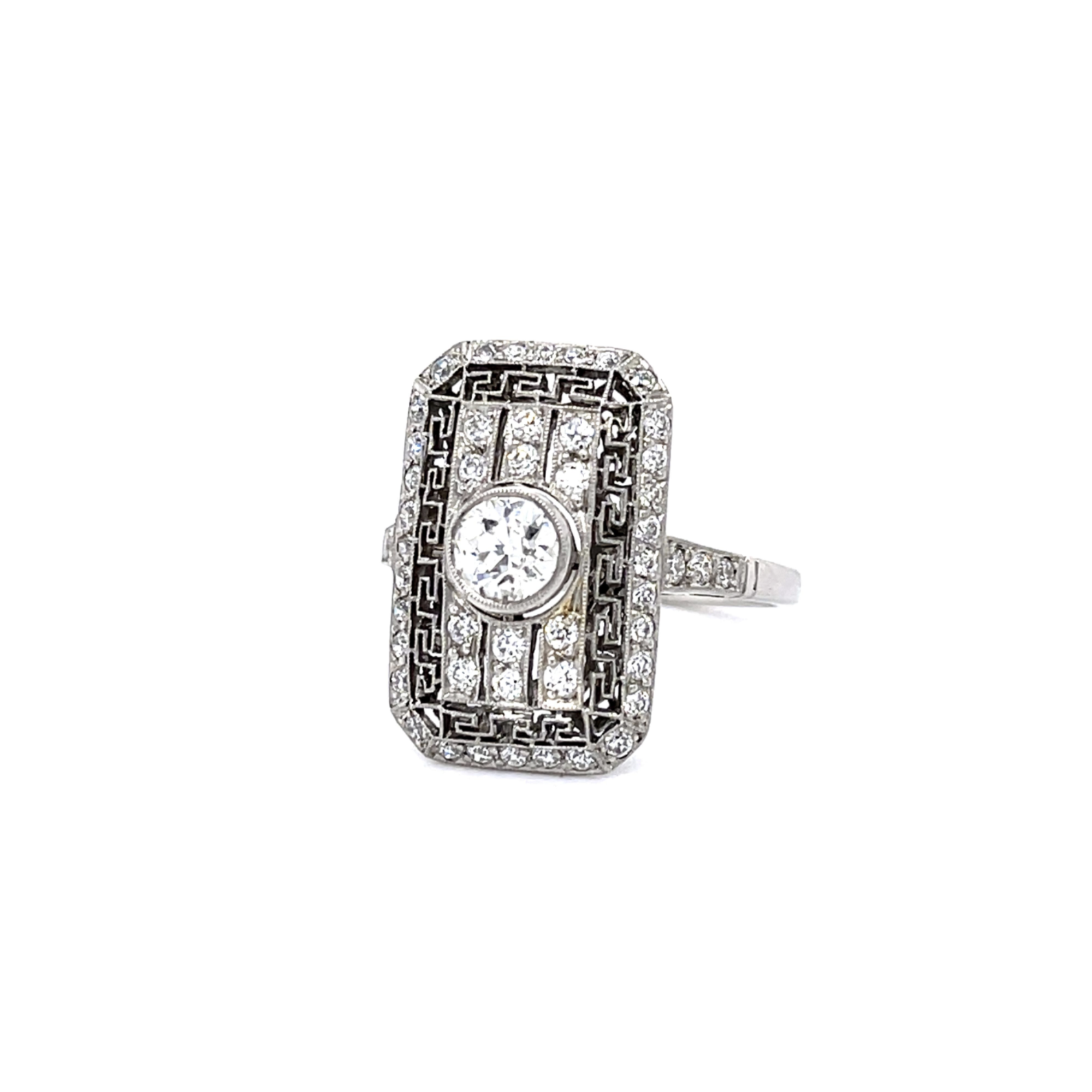 PAGE Estate Ring Estate Platinum Greek Key Diamond Ring 7.75