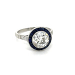 PAGE Estate Ring Estate Platinum Old European-Cut Diamond & French-Cut Sapphire Halo Ring 7