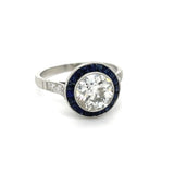 PAGE Estate Ring Estate Platinum Old European-Cut Diamond & French-Cut Sapphire Halo Ring 7