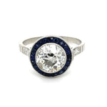 PAGE Estate Ring Estate Platinum Old European-Cut Diamond & French-Cut Sapphire Halo Ring 7