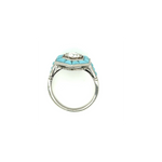 PAGE Estate Ring Estate Platinum Old Mine-Cut Diamond & Turquoise Halo Ring