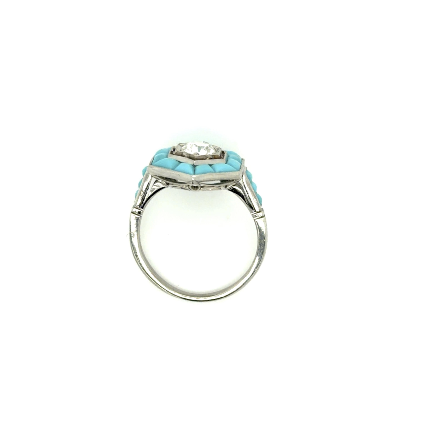 PAGE Estate Ring Estate Platinum Old Mine-Cut Diamond & Turquoise Halo Ring