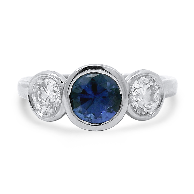 PAGE Estate Ring Estate Platinum Sapphire & Diamond Three-Stone Ring 4.5