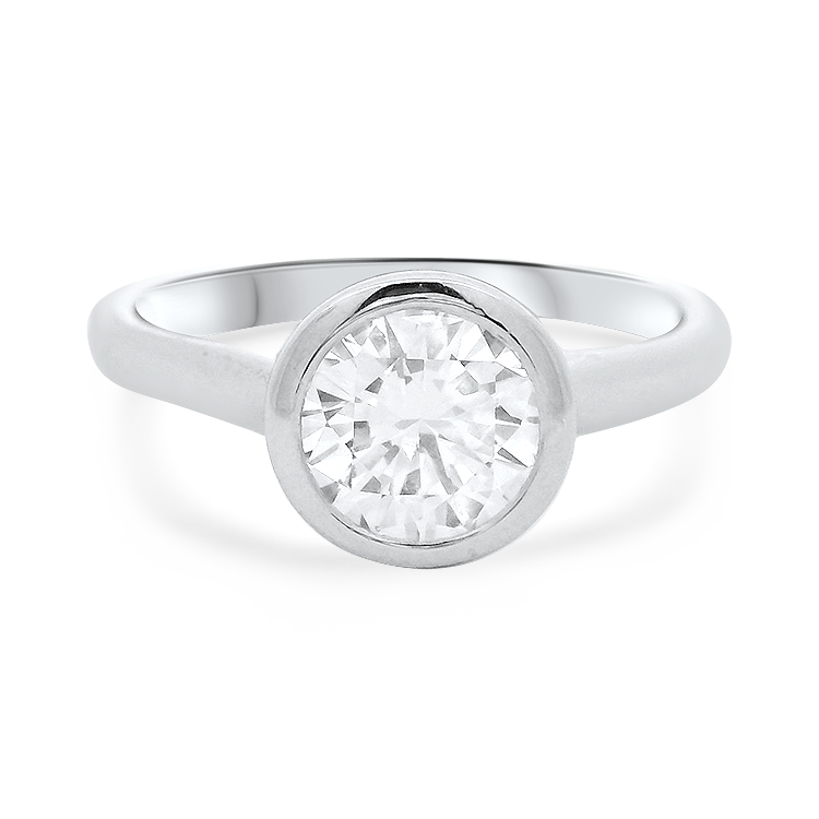 PAGE Estate Engagement Ring Estate Platinum Solitaire Bezel-Set Round Brilliant Diamond Solitaire Engagement Ring -  1.21ct. 7.5