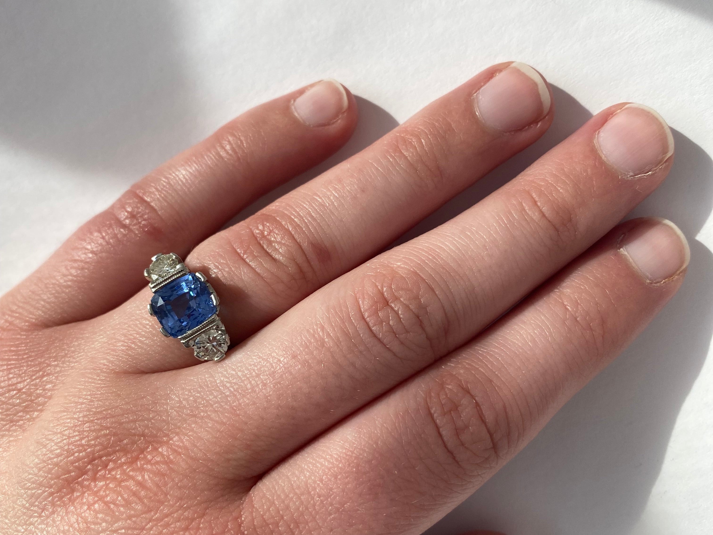 PAGE Estate Ring Estate Platinum Three-Stone Sapphire & Diamond Ring 5.75