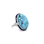 PAGE Estate Ring Estate Platinum Turquoise, French-Cut Sapphire & Diamond Ring 7