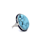 PAGE Estate Ring Estate Platinum Turquoise, French-Cut Sapphire & Diamond Ring 7