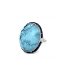 PAGE Estate Ring Estate Platinum Turquoise, French-Cut Sapphire & Diamond Ring 7
