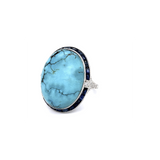 PAGE Estate Ring Estate Platinum Turquoise, French-Cut Sapphire & Diamond Ring 7