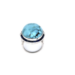 PAGE Estate Ring Estate Platinum Turquoise, French-Cut Sapphire & Diamond Ring 7