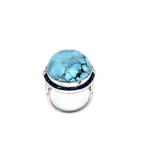 PAGE Estate Ring Estate Platinum Turquoise, French-Cut Sapphire & Diamond Ring 7