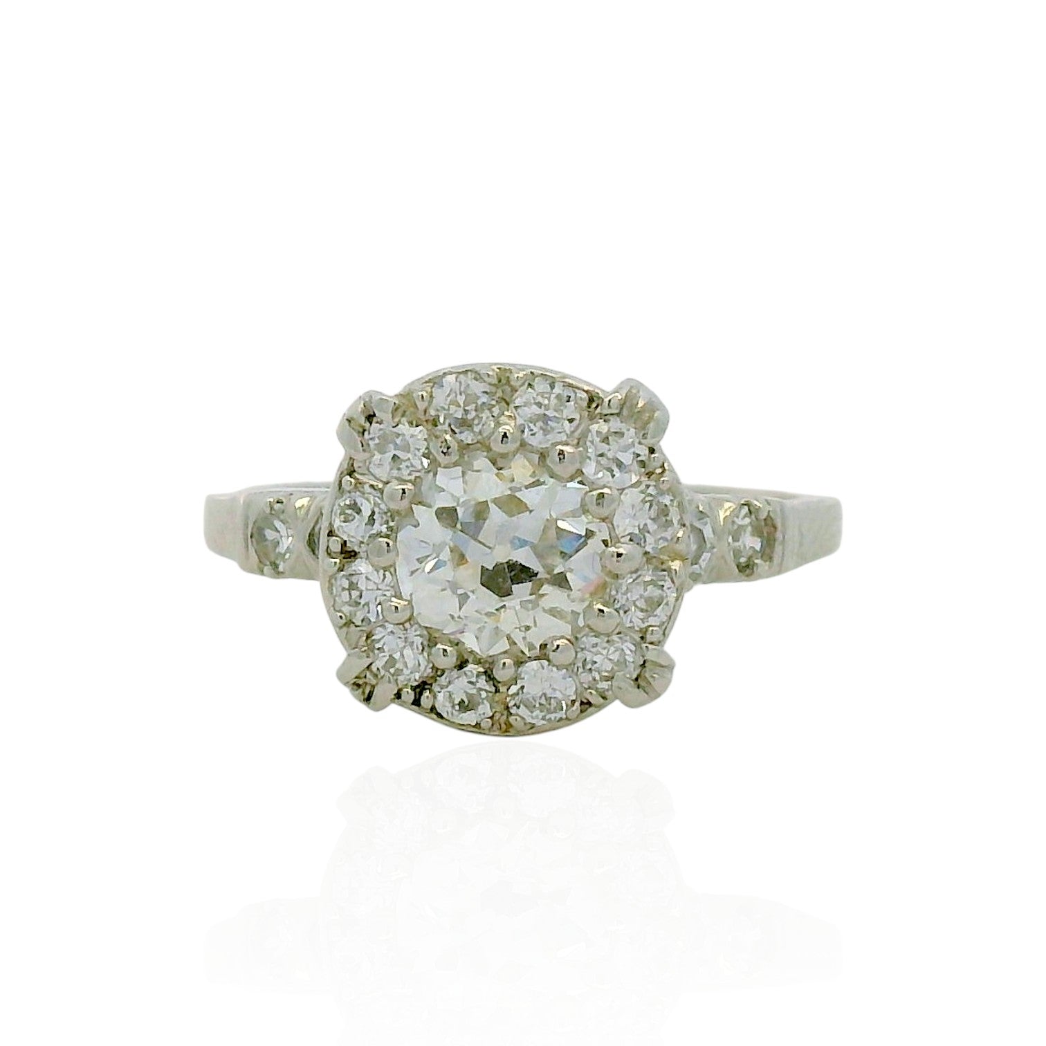 PAGE Estate Ring Estate Platinum Vintage Diamond Halo Ring – 1.31ctw 7