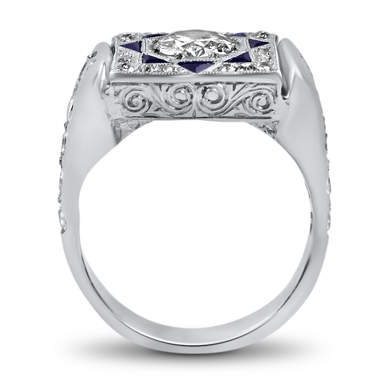 PAGE Estate Engagement Ring Estate Platinum Vintage Diamond & Sapphire Ring 6.5
