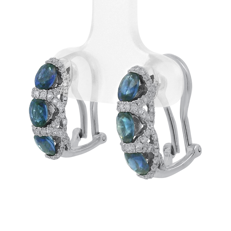 PAGE Estate Earring Estate Spark Creations 18K White Gold Sapphire & Diamond J-Hoop Earrings