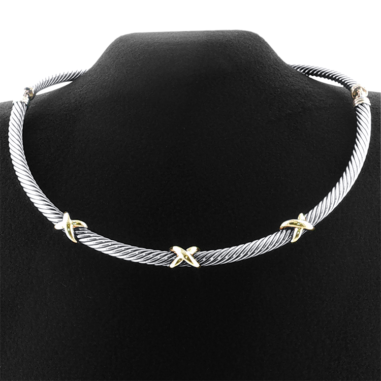PAGE Estate Necklace Estate Sterling David Yurman  Silver & 14K Yellow Gold X Cable Collar Necklace