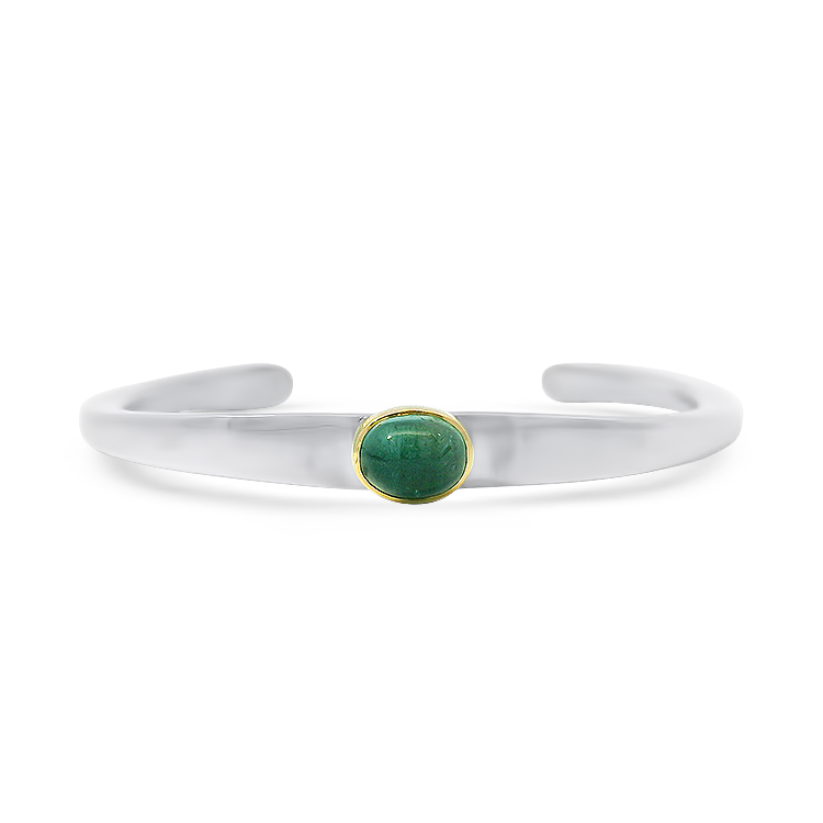 PAGE Estate Bracelet Estate Sterling Silver & 14K Yellow Gold Blue Tourmaline Cuff Bracelet
