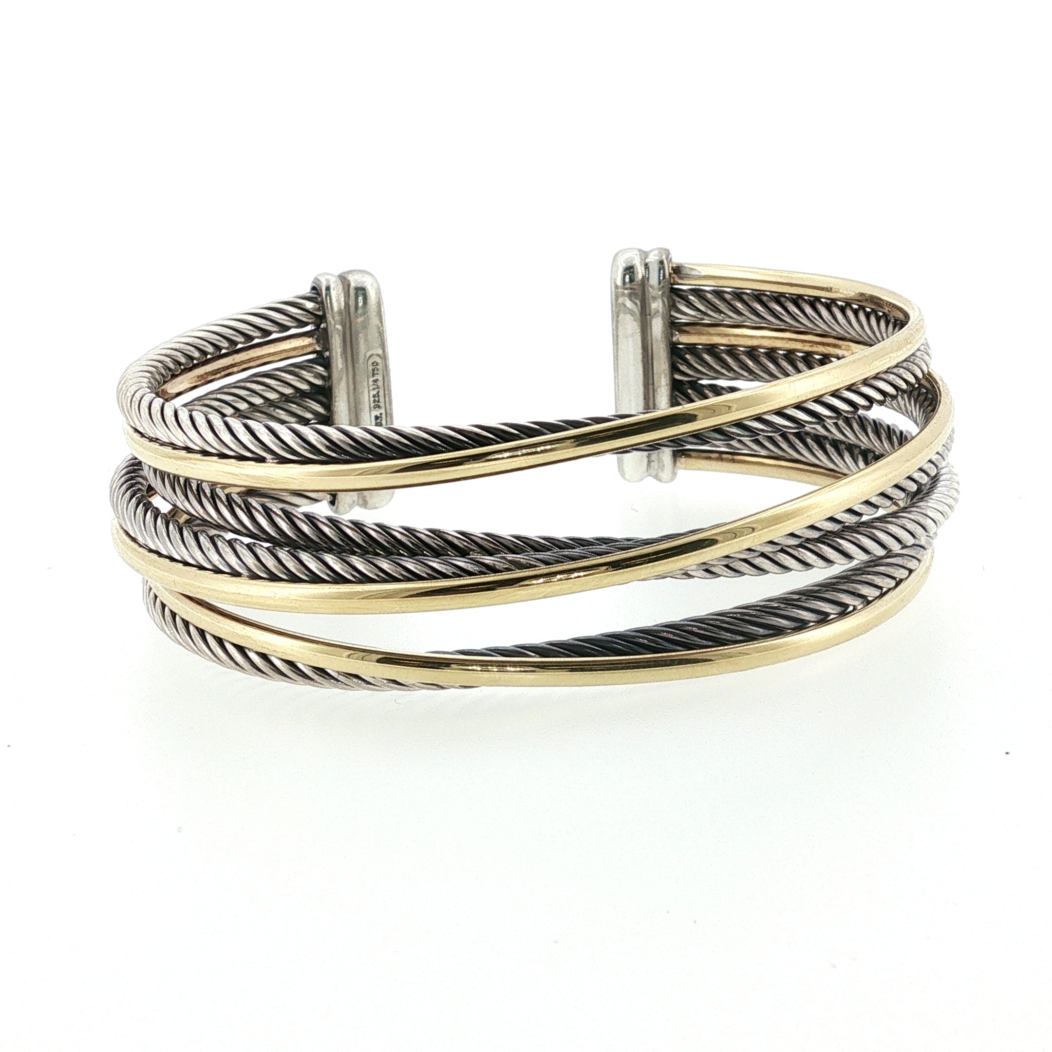 PAGE Estate Bracelet Estate Sterling Silver & 18K Yellow Gold David Yurman Crossover Cuff Bracelet