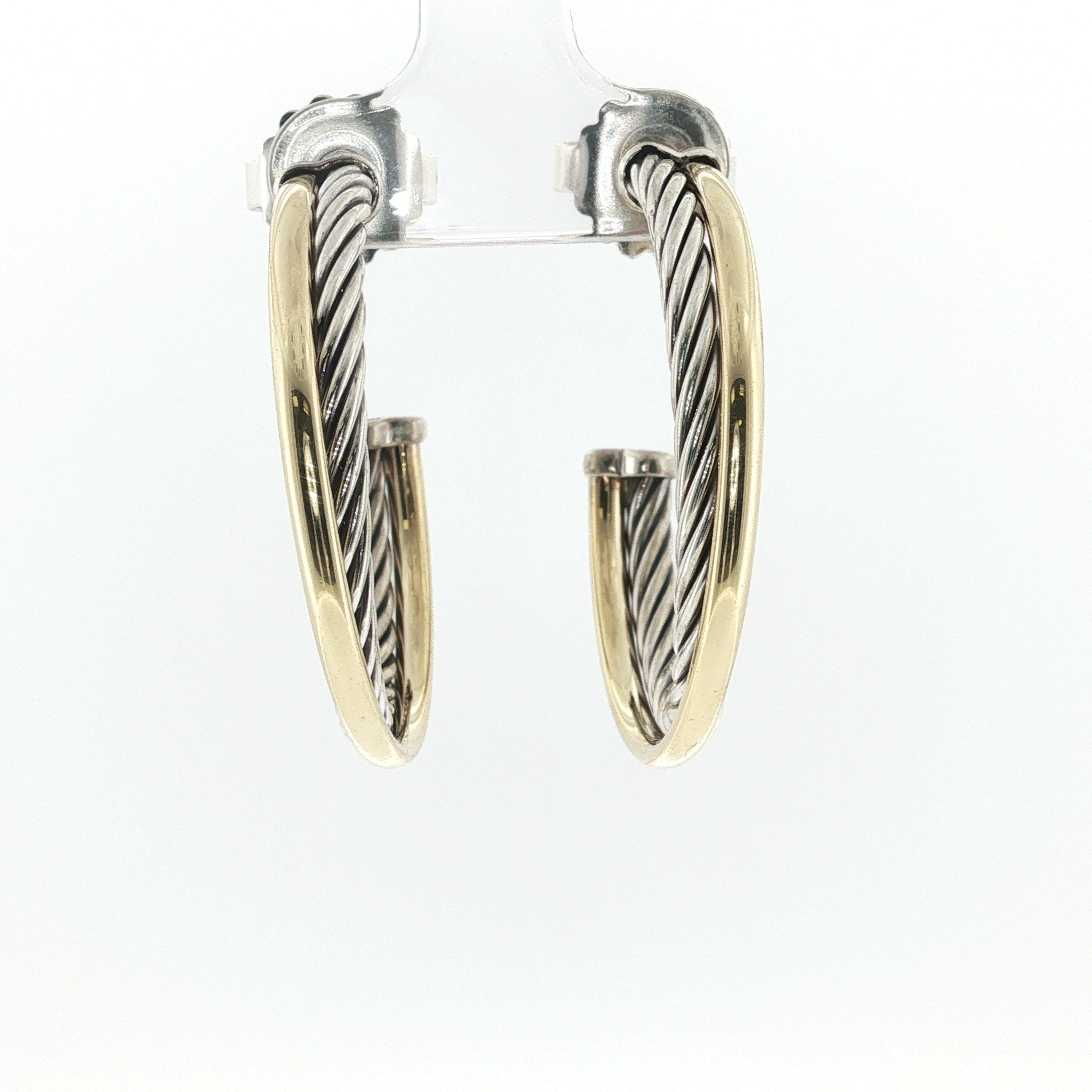 PAGE Estate Earrings Estate Sterling Silver & 18K Yellow Gold David Yurman Crossover Hoop Earrings