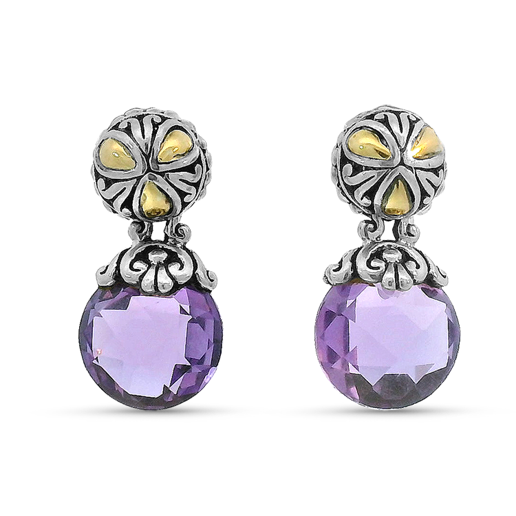 PAGE Estate Earring Estate Sterling Silver & 18K Yellow Gold John Hardy Amethyst Quilted Drop Earrings