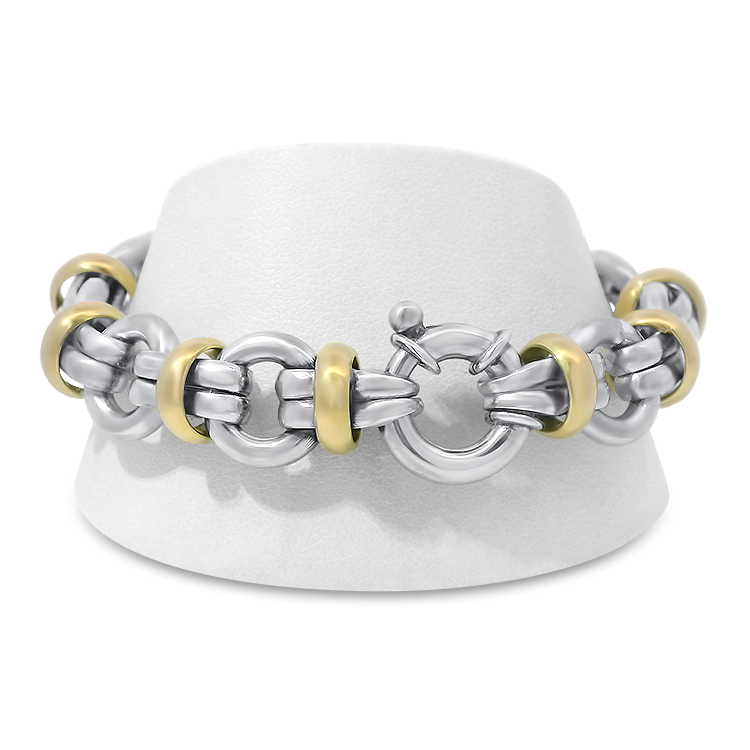 PAGE Estate Bracelet Estate Sterling Silver & 18K Yellow Gold Round Link Bracelet