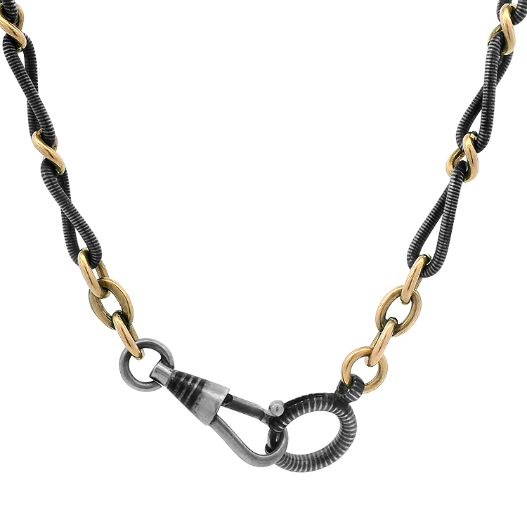 PAGE Estate Necklaces and Pendants Estate Sterling Silver and 10k Rose Gold German Antique Niello Watch Chain