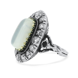 PAGE Estate Ring Estate Sterling Silver and 15K Yellow Gold Georgian Cat's Eye Moonstone and Diamond Ring 6