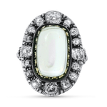 PAGE Estate Ring Estate Sterling Silver and 15K Yellow Gold Georgian Cat's Eye Moonstone and Diamond Ring 6