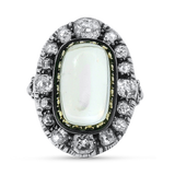 PAGE Estate Ring Estate Sterling Silver and 15K Yellow Gold Georgian Cat's Eye Moonstone and Diamond Ring 6