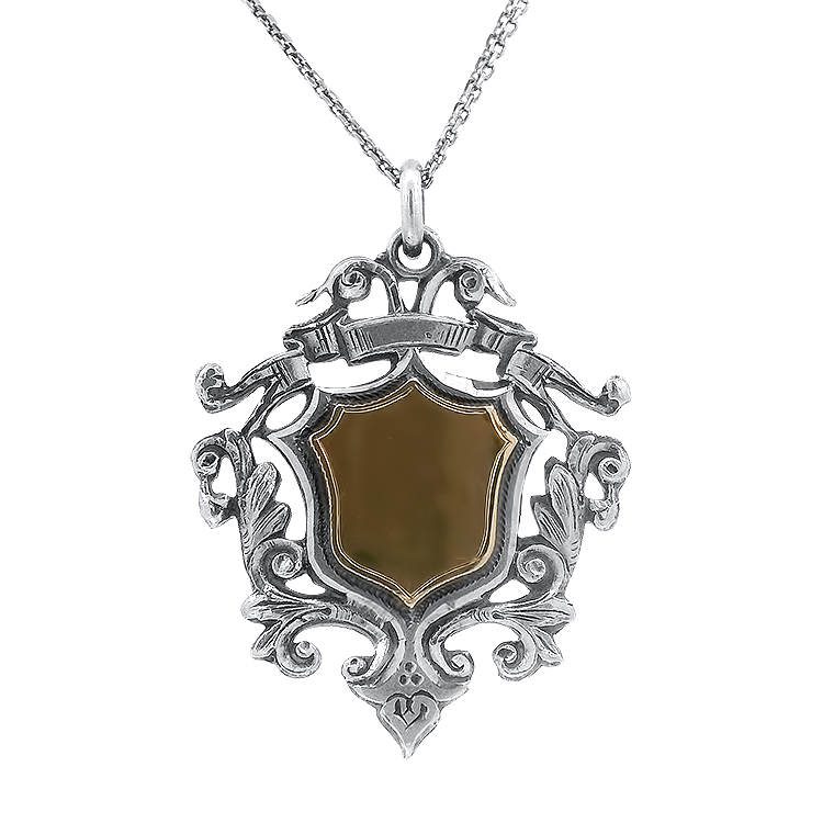 PAGE Estate Necklaces and Pendants Estate Sterling Silver and 9K Rose Gold Victorian Crest Pendant
