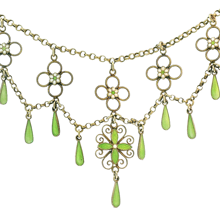 PAGE Estate Necklaces and Pendants Estate Sterling Silver Antique Enamel Daisy Fringe Necklace