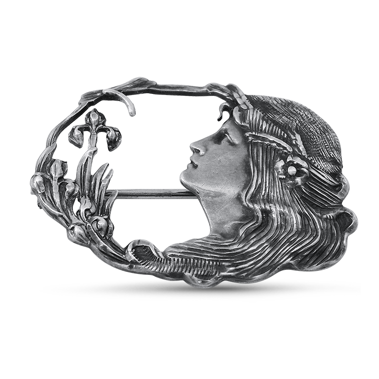 PAGE Estate Pins & Brooches Estate Sterling Silver Antique Engraved Woman & Floral Brooch