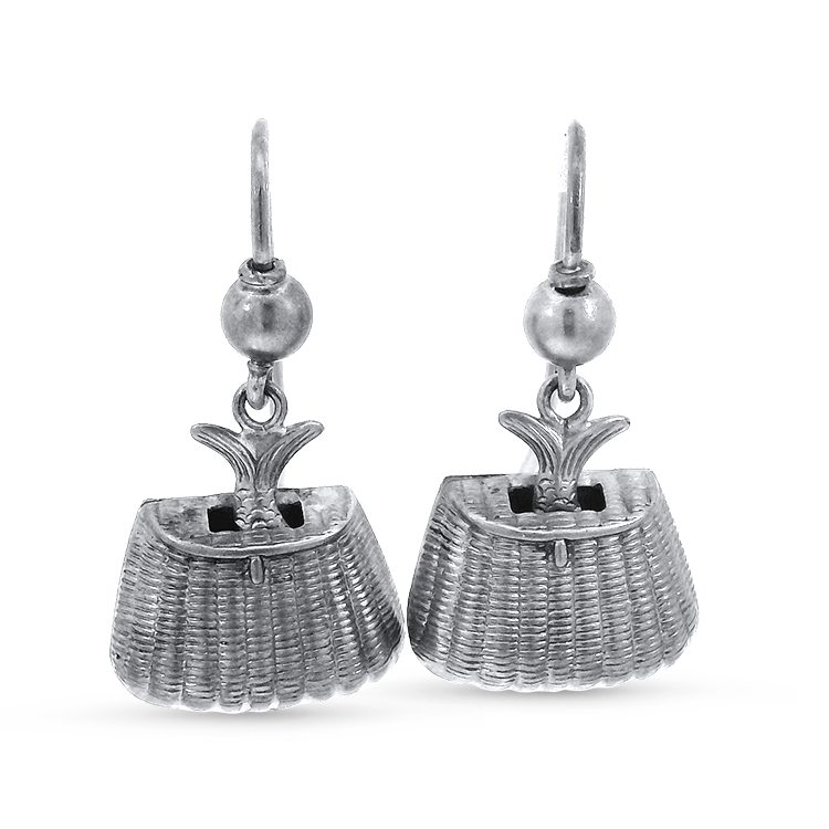 PAGE Estate Earrings Estate Sterling Silver Antique Fish Basket Dangle Earrings