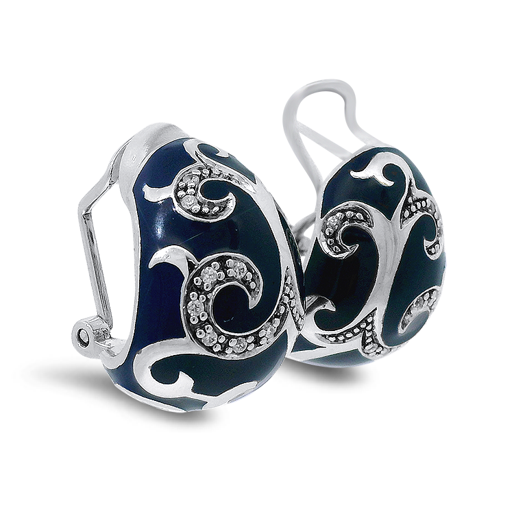 PAGE Estate Earrings Estate Sterling Silver Belle Étoile Royal Enamel CZ Earrings