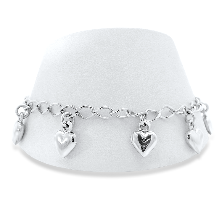 PAGE Estate Bracelet Estate Sterling Silver Cable Chain Bracelet with Heart Charms
