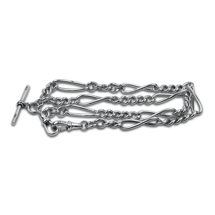 PAGE Estate Necklaces and Pendants Estate Sterling Silver Double Albert Watch Chain