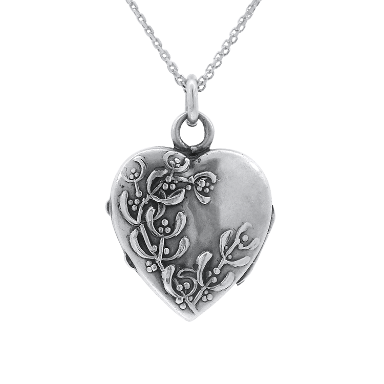 PAGE Estate Lockets Estate Sterling Silver Edwardian Seaweed Motif Heart Locket Pendant