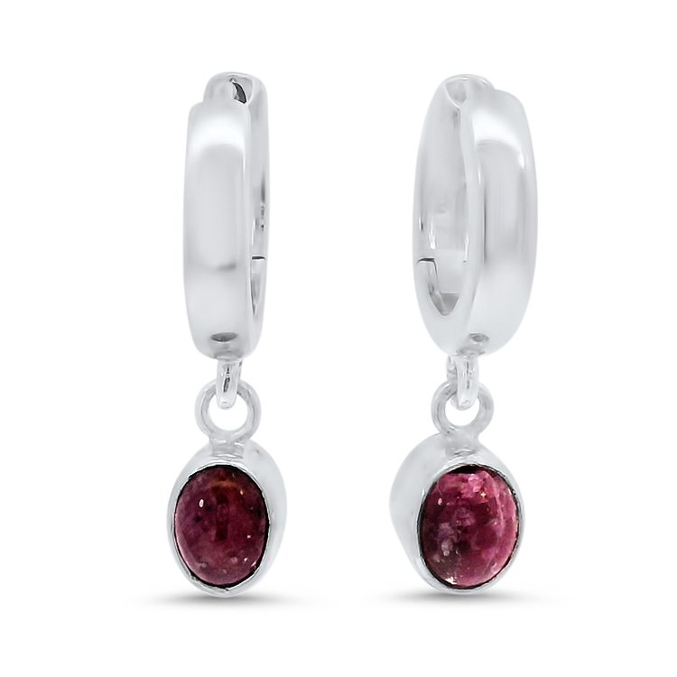 PAGE Estate Earring Estate Sterling Silver Ruby Huggie Drop Earrings