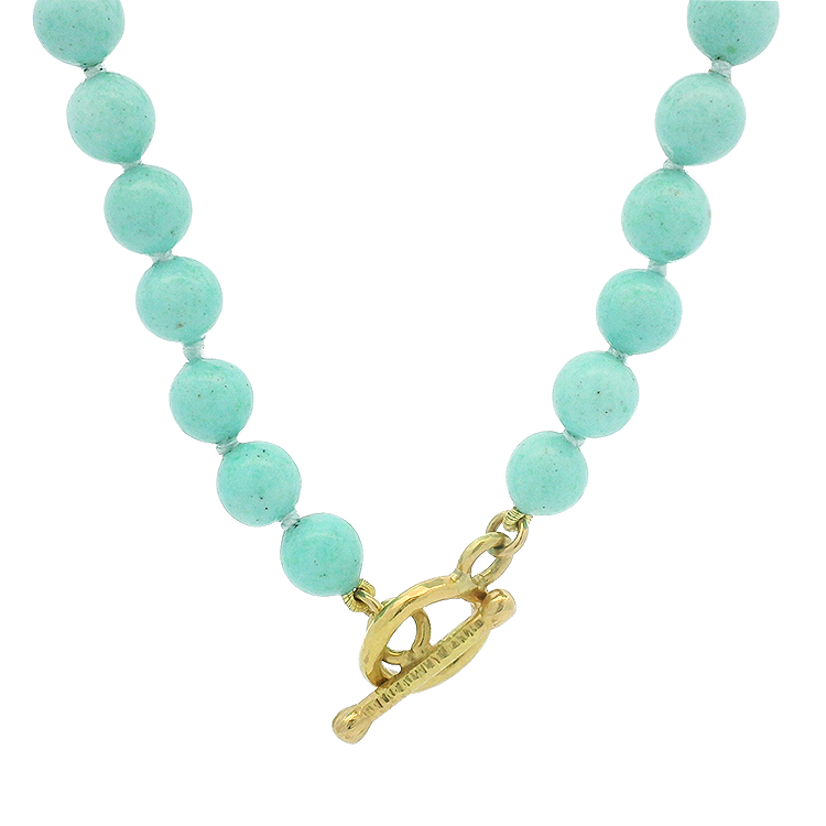 PAGE Estate Necklaces and Pendants Estate Turquoise Beaded Necklace with 18k Yellow Gold Toggle Clasp