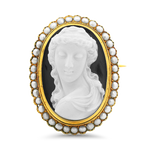 PAGE Estate Pins & Brooches Estate Victorian 18k Yellow Gold Carved Agate Cameo and Cultured Pearls Brooch